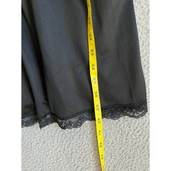 Vintage Satin Full Slip Knee Dress Small 36 Sheer Lace Black Lingerie Goth Sexy - Picture 12 of 16